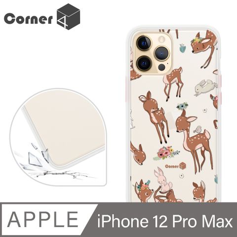 Corner4 iPhone 12 Pro Max 6.7吋柔滑觸感軍規防摔手機殼-小鹿(白殼)