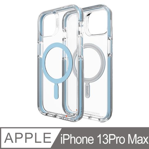 Gear4 iPhone 13 Pro Max 6.7吋 D3O® 聖塔克魯茲透明藍框磁吸款-抗菌軍規防摔保護殼