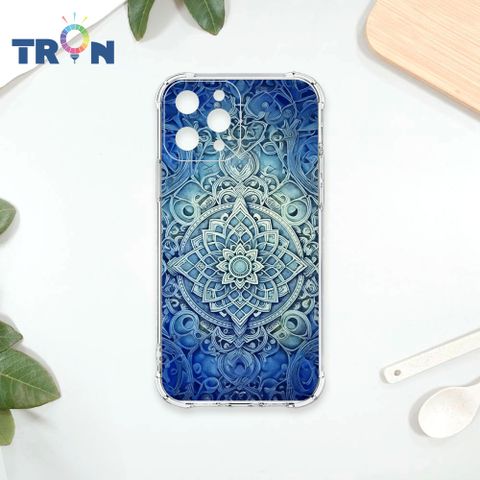 TRON IPhone 12 PRO MAX 藍色漸層印度Henna幸運祝福圖騰 四角防摔殼 手機殼