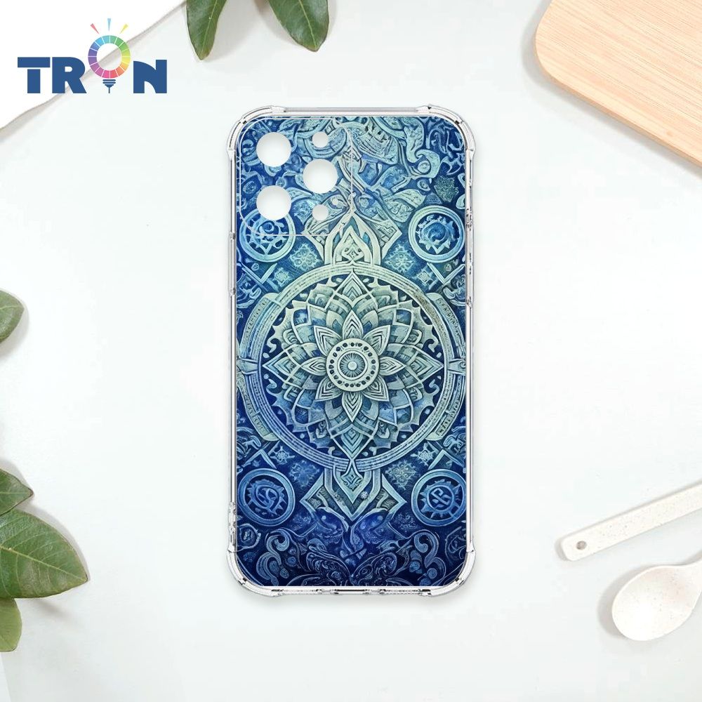  TRON IPhone 12 PRO MAX 藍色漸層印度Henna幸運祝福圖騰 四角防摔殼 手機殼