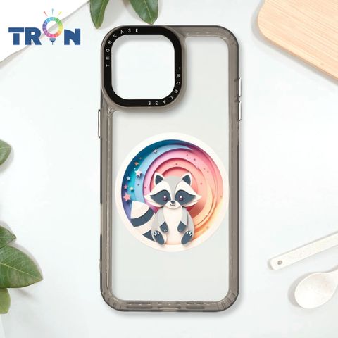 TRON IPhone 16 Pro Max 可愛紙雕浣熊 太空殼 透黑款 手機殼