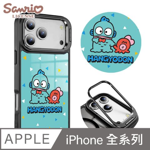 三麗鷗 iPhone全系列 軍規防摔合金框隱形立架手機殼-人魚漢頓-黑框