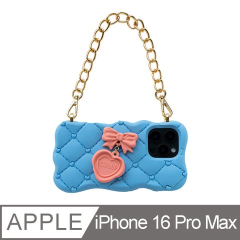 Candies iPhone 16 Pro Max - 融化愛心菱格紋晚宴包(藍)