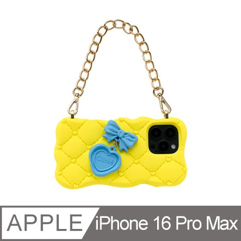 Candies iPhone 16 Pro Max - 融化愛心菱格紋晚宴包(黃)