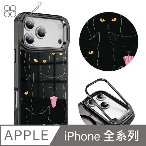 apbs iPhone 16/15/14/13系列 軍規防摔合金框隱形立架手機殼-慵懶黑貓