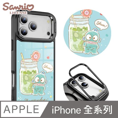 三麗鷗 iPhone全系列 軍規防摔合金框隱形立架手機殼-水果漢頓-黑框