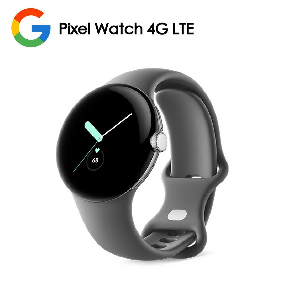 Google 谷歌  Pixel Watch LTE 金屬銀不鏽鋼錶殼/石墨黑運動錶帶