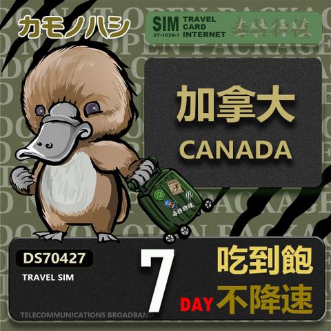 Platypus 鴨嘴獸 【 旅遊網卡】Travel Sim 加拿大7天 吃到飽不降速 上網卡