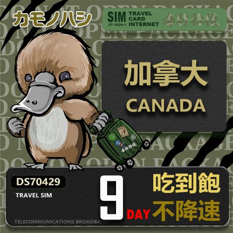 Platypus 鴨嘴獸 【 旅遊網卡】Travel Sim 加拿大9天 吃到飽不降速 上網卡