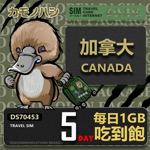 Platypus 鴨嘴獸 【 旅遊網卡】Travel Sim 加拿大5天 吃到飽 上網卡