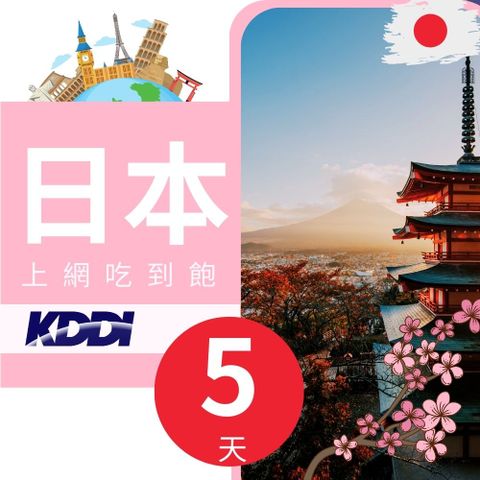 日本KDDI電信5天上網吃到飽不限量(1GB/日高速流量)