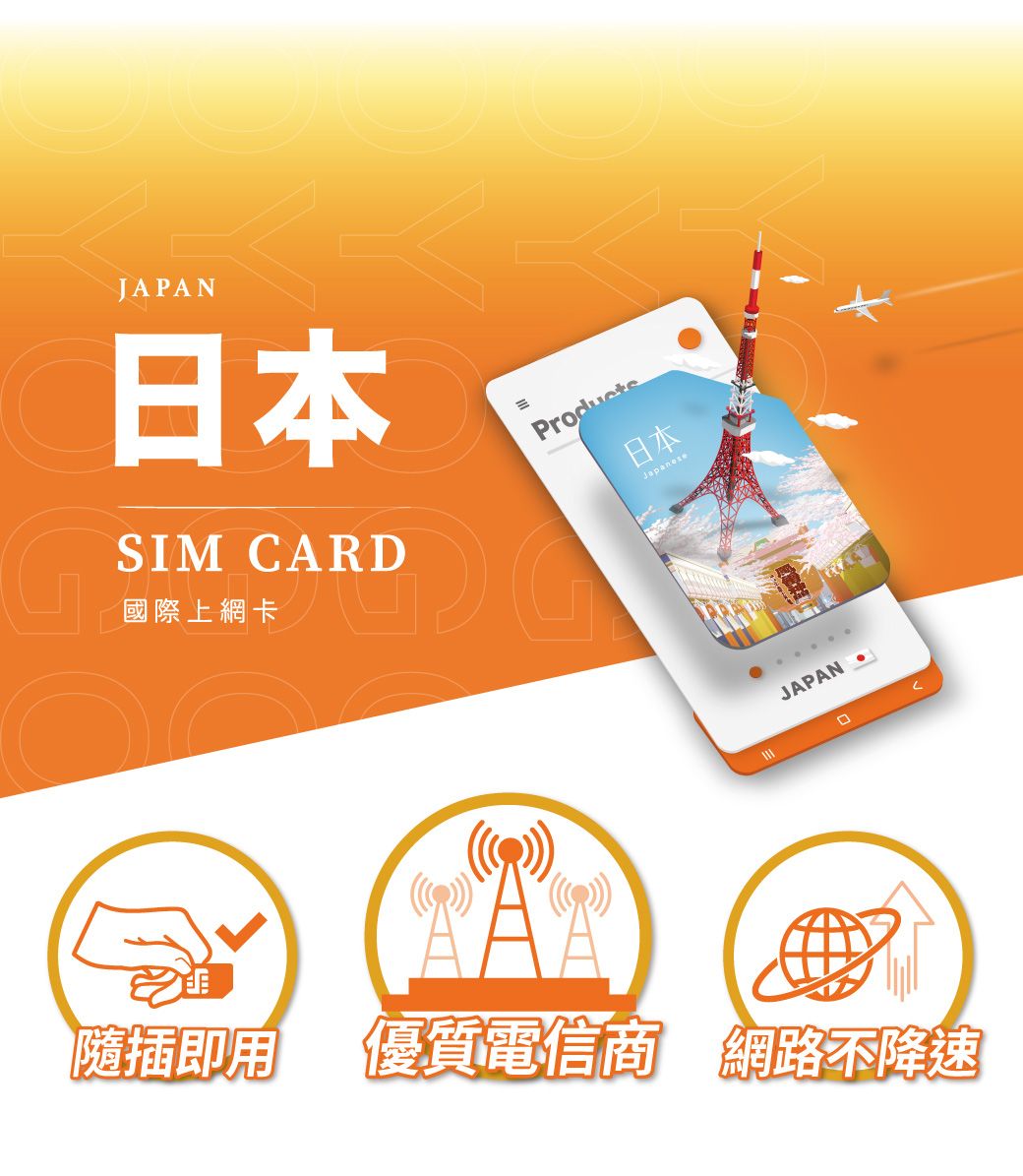 JAPAN日本SIM CARD國際上網卡日本JAPAN 隨插即用 優質電信商 網路降速