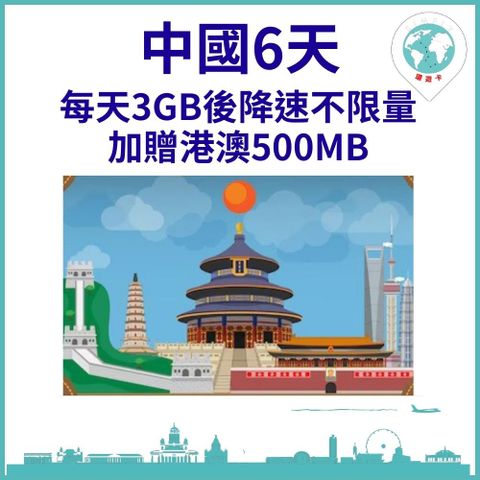 【中國上網卡6天每天3GB加贈港澳500M】【18GB大流量不限量 無斷網憂慮】【過境港澳最方便】