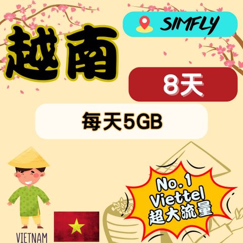 SIMFLY 【越南8天每天5GB上網】