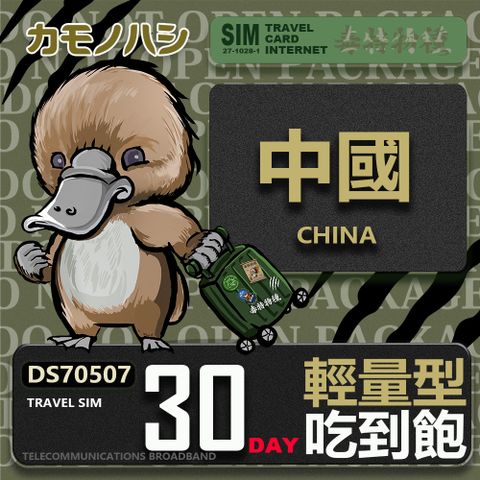 Platypus 鴨嘴獸 Travel Sim 中國 30天 輕量型 吃到飽 上網卡