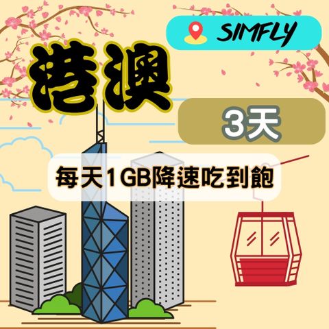 SIMFLY 【港澳3天每天1GB後降速128K吃到飽】 【香港三大電信漫遊網路】 【短期商旅輕量方案】