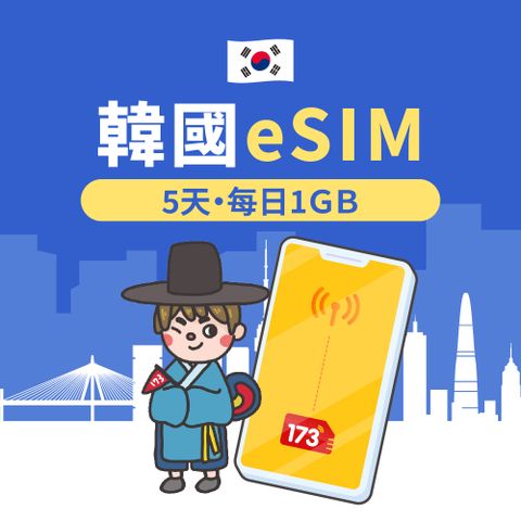 【韓國eSIM】5天每日1GB高速流量 降速吃到飽