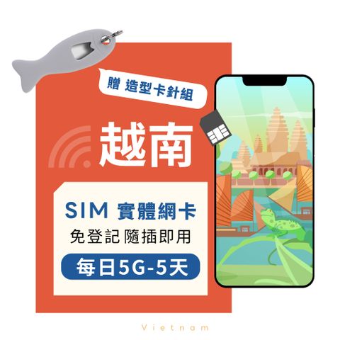 eiP 越南上網卡5天 每日5GB SIM卡(下龍灣 峴港 富國島 河內上網卡 免翻牆 網路隨插即用 5G/4G)