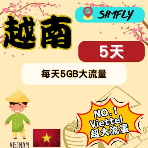 SIMFLY 越南第一大電信Viettel 5天每天5GB上網卡