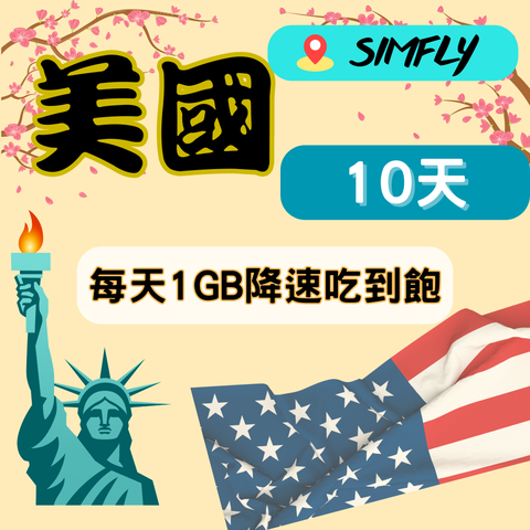 SIMFLY 【美國10天每天1GB降速吃到飽】