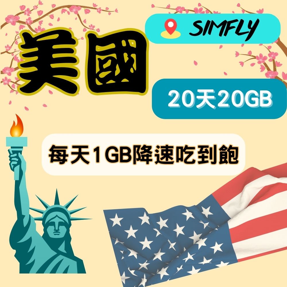 SIMFLY  【美國20天每天1GB後降速128K吃到飽】