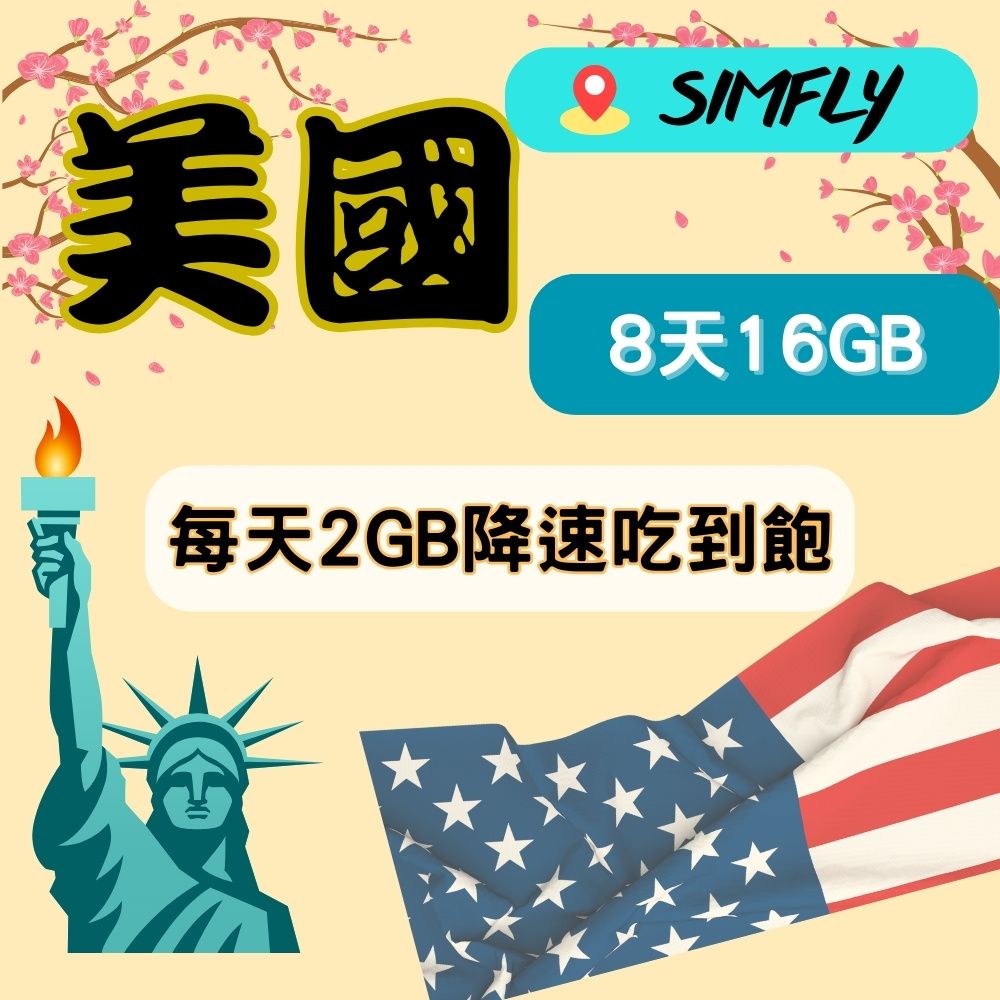 SIMFLY  【美國8天每天2GB後降速128K吃到飽】