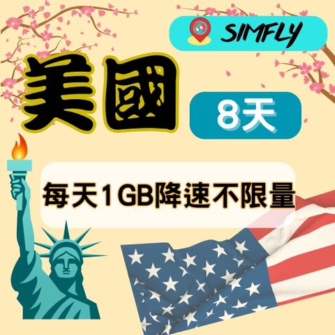 SIMFLY 【美國8天每天1GB後降速128K上網吃到飽】