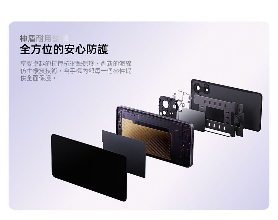 神盾耐用結全方位的安心防護享受卓越的抗摔抗衝擊保護,創新的海綿仿生緩震技術,為手機內部每一個零件提供全面保護。