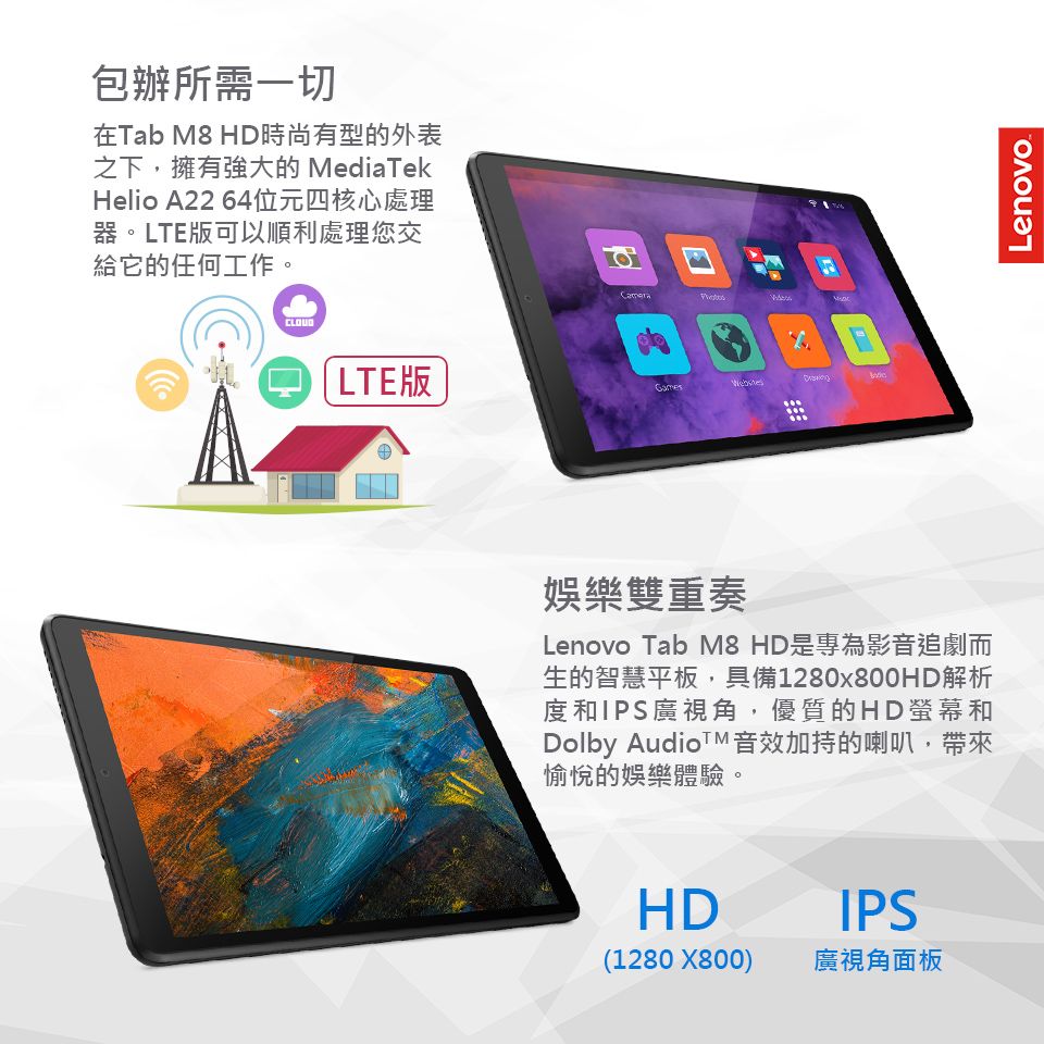 福利品】Lenovo Tab M8 HD LTE (TB-8505X) 2G+16GB - 鋼鐵灰- PChome