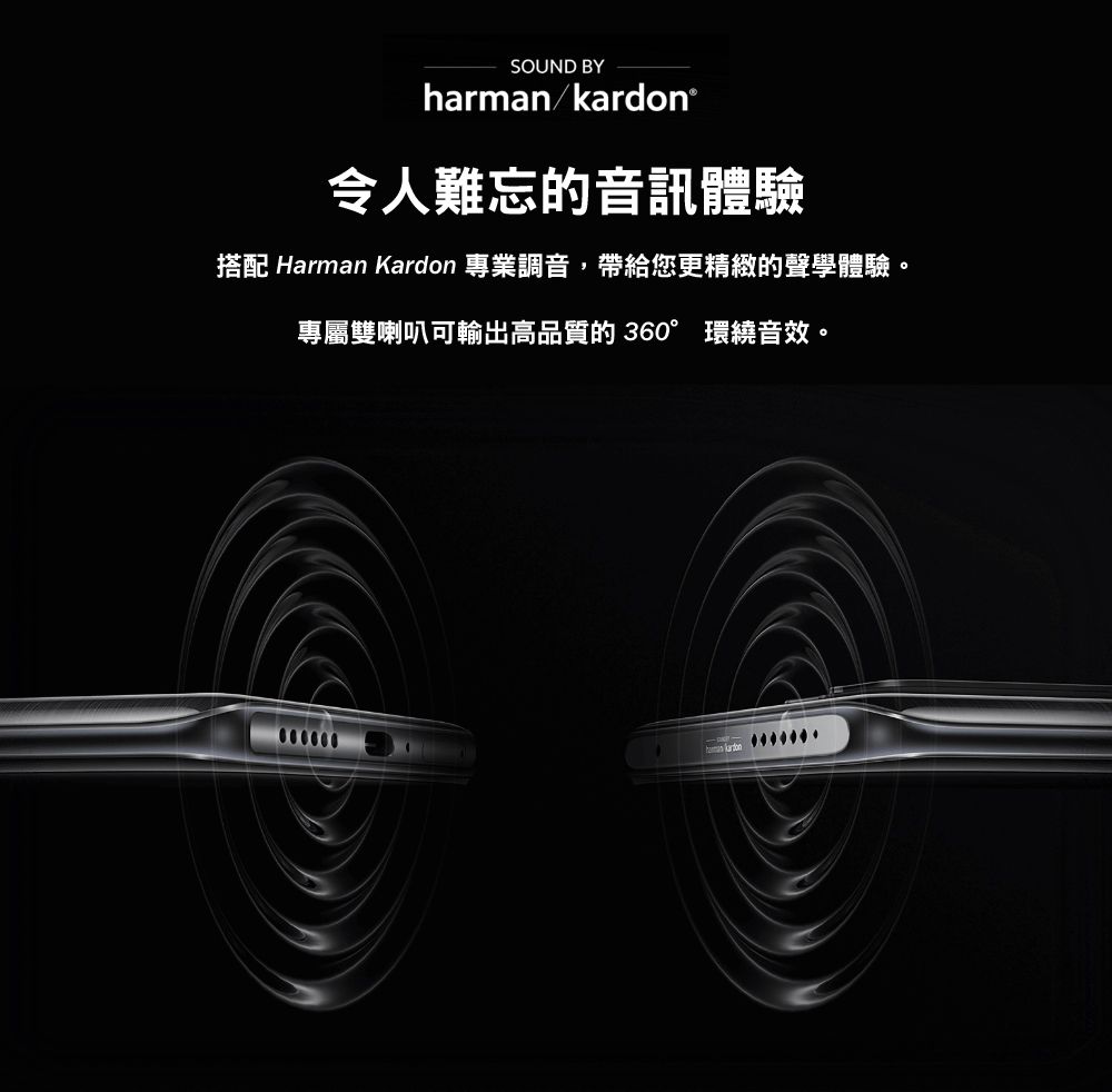 SOUND BYharman/kardon®令人難忘的音訊體驗搭配 Harman Kardon 專業調音,帶給您更精緻的聲學體驗。專屬雙喇叭可輸出高品質的 360° 環繞音效。