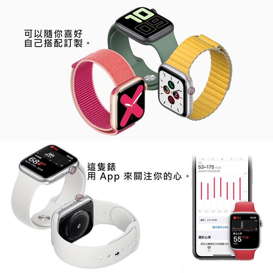 福利品】Apple Watch Series 5 GPS+行動網路44mm A2157 鋁金屬- PChome