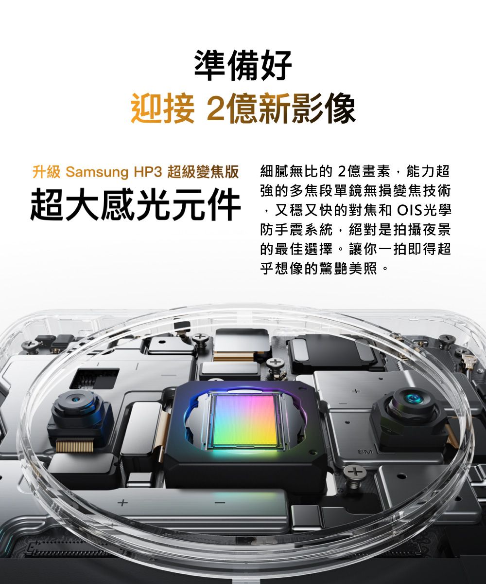 準備好迎接 2億新影像升級 Samsung HP3 超級變焦版超大感光元件細膩無比的 2億畫素,能力超強的多焦段單鏡無損變焦技術又穩又快的對焦和 OIS光學防手震系統,絕對是拍攝夜景的最佳選擇。讓你一拍即得超乎想像的驚艷美照。