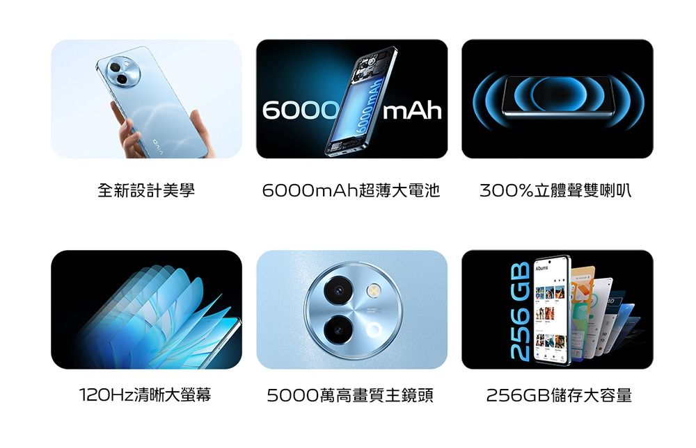 6000mAh全新設計美學6000mAh超薄大電池300%立體聲雙喇叭256GB120Hz清晰大螢幕5000萬高畫質主鏡頭256GB儲存大容量