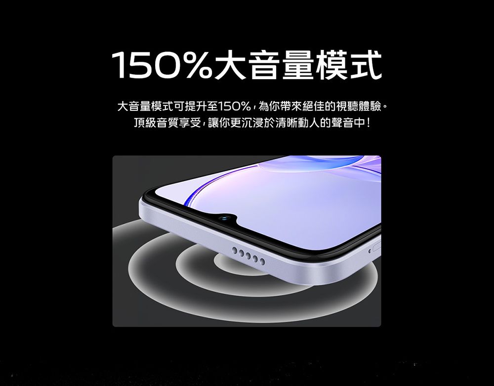 150%大音量模式大音量模式可提升至150%,為你帶來絕佳的視聽體驗。頂級音質享受,讓你更沉浸於清晰動人的聲音中!
