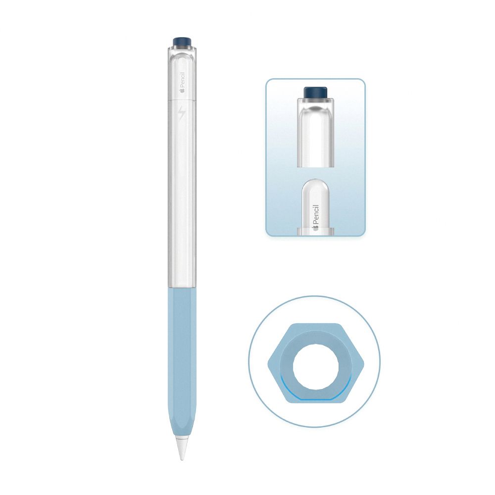 AHAStyle Apple Pencil 2代原子筆造型保護套矽膠雙色果凍筆套夜光藍色