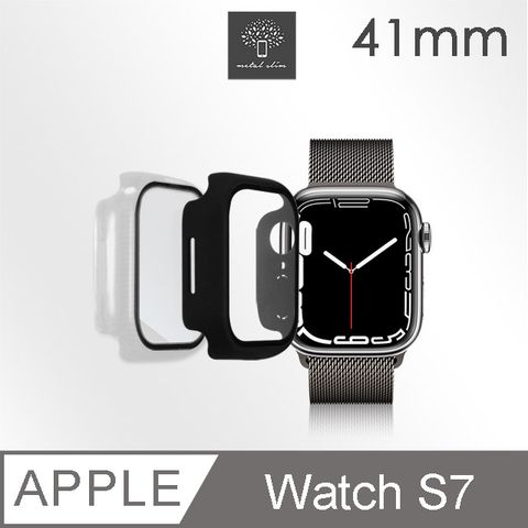 Metal-Slim Apple Watch Series 7 41mm 鋼化玻璃+PC 雙料全包覆防摔保護殼