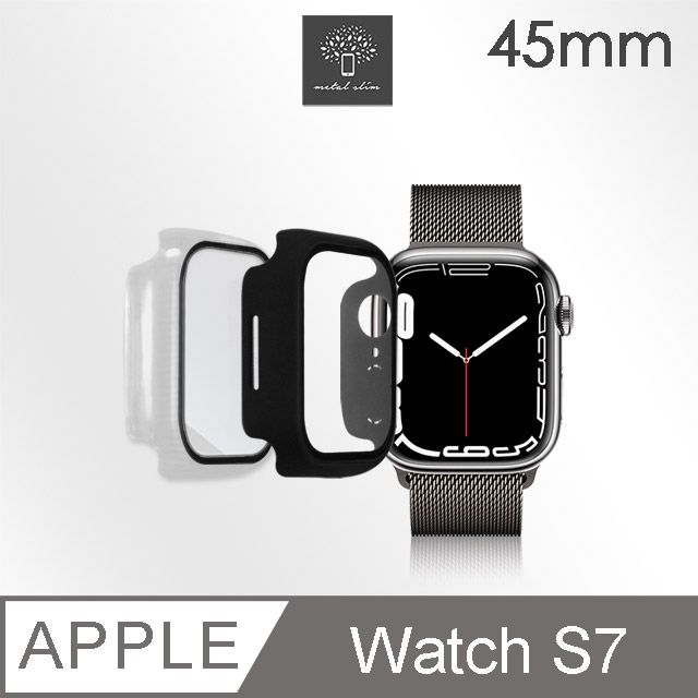 Metal-Slim Apple Watch Series 7 45mm 鋼化玻璃+PC 雙料全包覆防摔保護殼