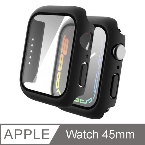 IN7 Apple Watch Series 7 手錶防摔電鍍保護殼 PC+鋼化膜 保護套45mm-黑色