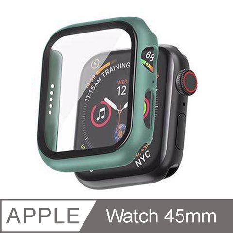 IN7 Apple Watch Series 7 手錶防摔電鍍保護殼 PC+鋼化膜 保護套45mm-墨綠