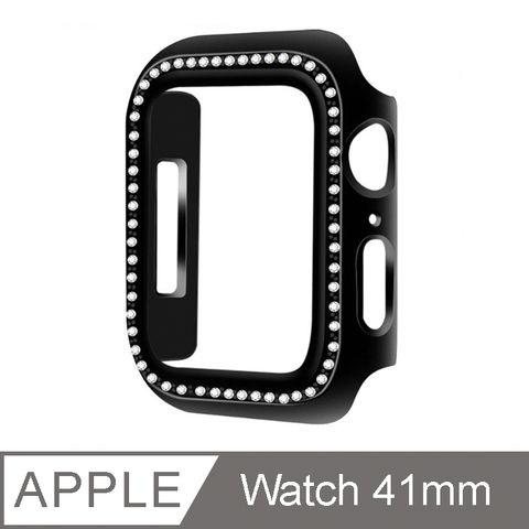 IN7 Apple Watch Series 7 單排鑲鑽手錶防摔電鍍保護殼 PC+鋼化膜 保護套41mm-黑色