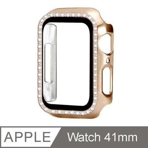 IN7 Apple Watch Series 7 單排鑲鑽手錶防摔電鍍保護殼 PC+鋼化膜 保護套41mm-玫瑰金