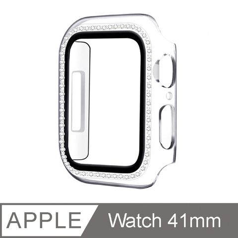 IN7 Apple Watch Series 7 單排鑲鑽手錶防摔電鍍保護殼 PC+鋼化膜 保護套41mm-透明