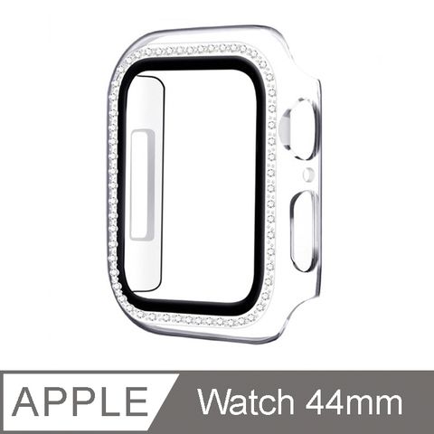 IN7 Apple Watch Series 6/SE 單排鑲鑽手錶防摔電鍍保護殼 PC+鋼化膜 保護套44mm-透明