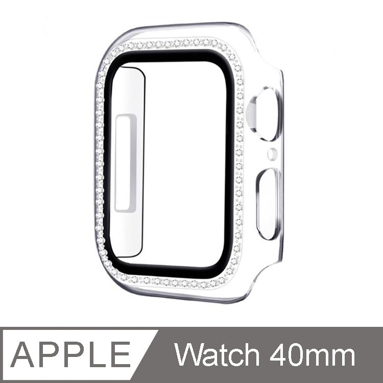 IN7  Apple Watch Series 6/SE 單排鑲鑽手錶防摔電鍍保護殼 PC+鋼化膜 保護套40mm-透明