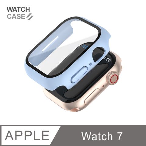 Apple Watch 7 保護殼 簡約輕薄 防撞 防摔 錶殼 鋼化玻璃 二合一 適用蘋果手錶 - 晴空藍鋼化玻璃+邊框全包覆，絕佳防護