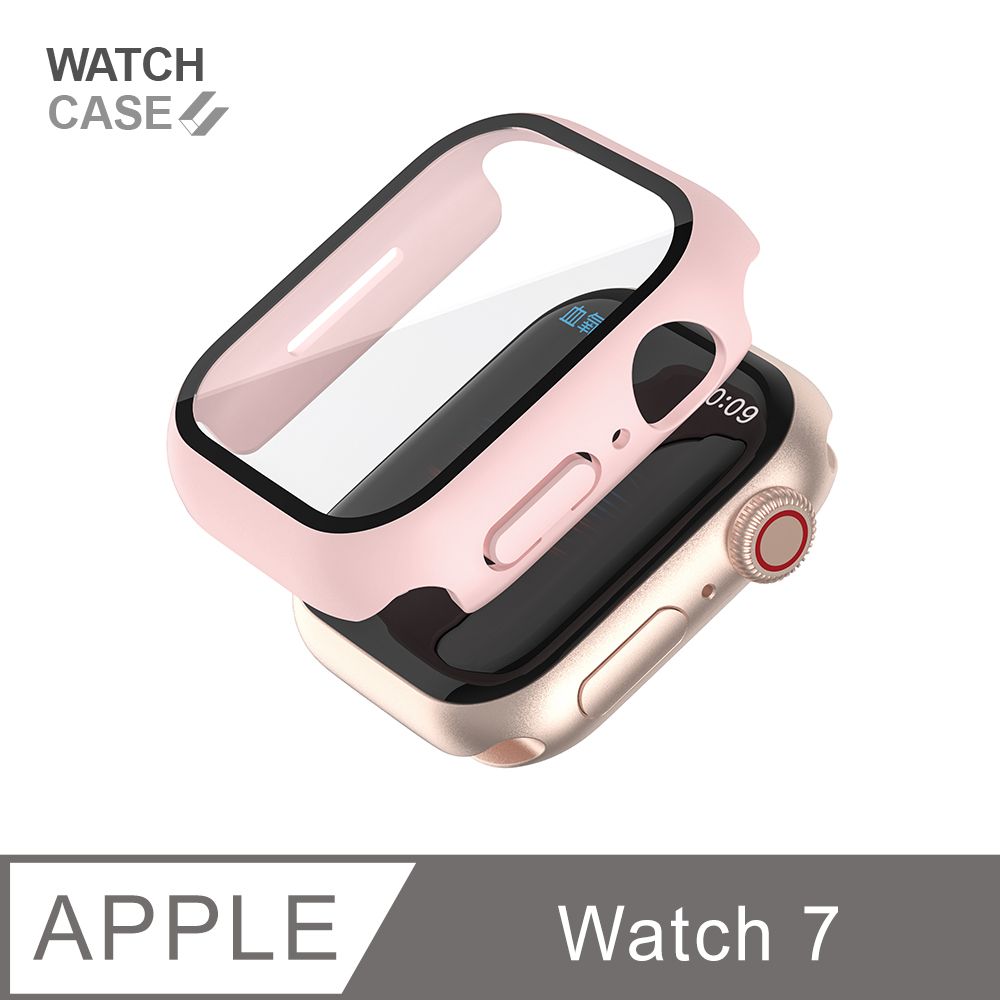  Apple Watch 7 保護殼 簡約輕薄 防撞 防摔 錶殼 鋼化玻璃 二合一 適用蘋果手錶 - 櫻花粉