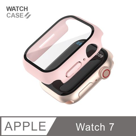 Apple Watch 7 保護殼 簡約輕薄 防撞 防摔 錶殼 鋼化玻璃 二合一 適用蘋果手錶 - 櫻花粉鋼化玻璃+邊框全包覆，絕佳防護
