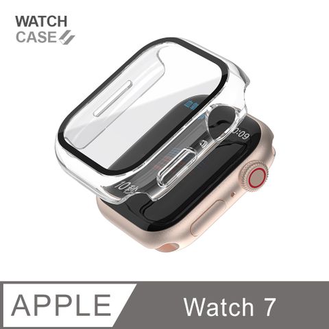 Apple Watch 7 保護殼 簡約輕薄 防撞 防摔 錶殼 鋼化玻璃 二合一 適用蘋果手錶 - 冰川透鋼化玻璃+邊框全包覆，絕佳防護