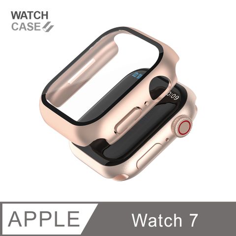 Apple Watch 7 保護殼 簡約輕薄 防撞 防摔 錶殼 鋼化玻璃 二合一 適用蘋果手錶 - 玫瑰金鋼化玻璃+邊框全包覆，絕佳防護