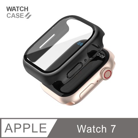 Apple Watch 7 保護殼 簡約輕薄 防撞 防摔 錶殼 鋼化玻璃 二合一 適用蘋果手錶 - 曜石黑鋼化玻璃+邊框全包覆，絕佳防護